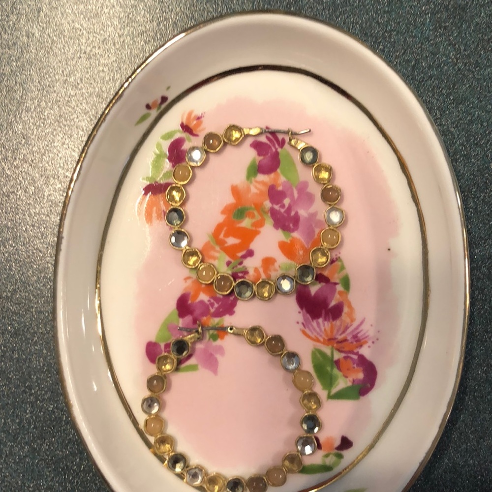 Multi-Colored Stone Hoop Earrings